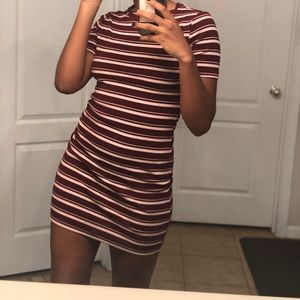Maroon and pink striped mini dress